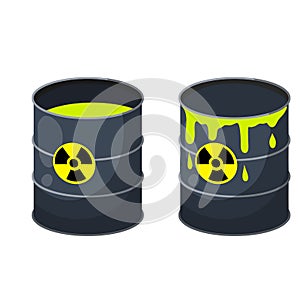 Barrel of radioactive waste. Radiation and green liquid