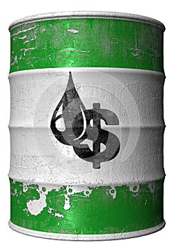 Barrel with a symbol of dollar and oil