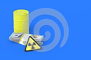 Barrel with toxic substance, money and radiation sign