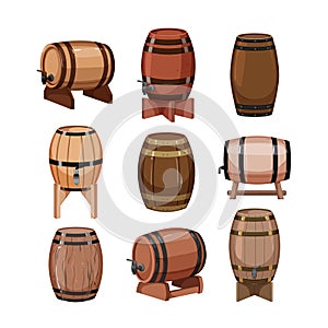 barrel wine set cartoon vector illustration