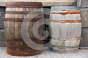 Barrels against a wall