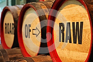 Barrels at cooperage display at the Guinness Storehouse brewery photo