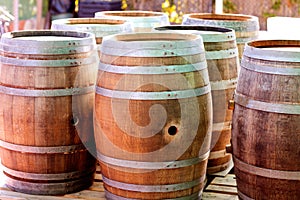 Barrels of oak wood for wine or liquor