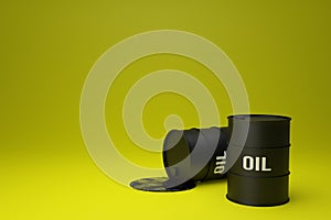 barrels of oil on yellow background