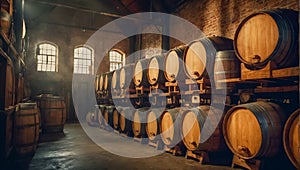 barrels in an old brewery selection production