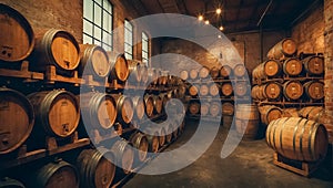 barrels in an old brewery selection production process