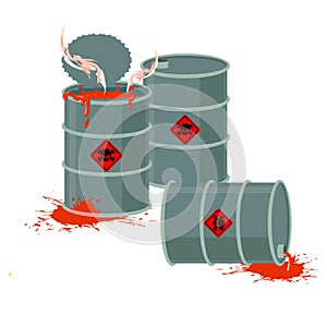 Barrels of Red acid. Hazardous chemical waste