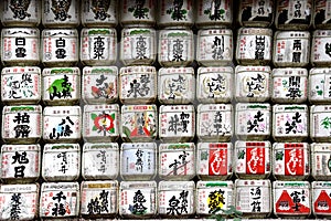 Barrels of sake wrapped in straw