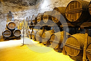 Old sherry barrels in Jerez de la Frontera in Andalusia, Spain