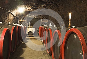 Barrels in a wine-cellar.