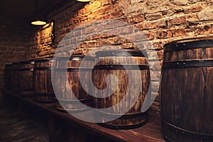 Barrels in the wine cellar