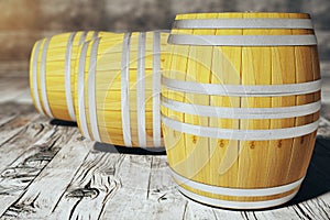 Barrels on wooden floor