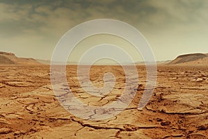 Barren desert landscape with dried-up riverbeds and cracked earth, changing climate patterns