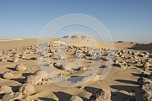 Barren desert landscape in hot climate with geological watermelons