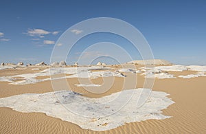 Barren desert landscape in hot climate with rock formation