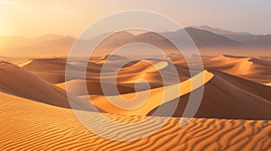 a barren desert landscape with rolling sand dunes and scorching heat
