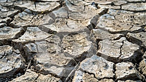 A barren landscape with cracked and dried up ground symbolizing the effects of droughts caused by rising temperatures