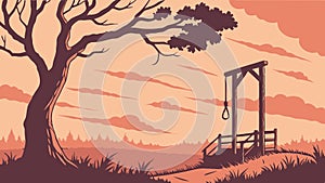 Barren Tree and Gallows, Desolate Landscape, vector design Generative AI