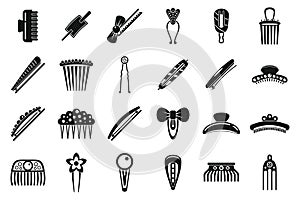 Barrette accessories icons set, simple style photo