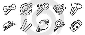 Barrette icons set, outline style