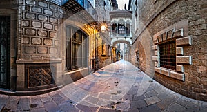 Barri Gothic Quarter and Bridge of Sighs in Barcelona, Catalonia