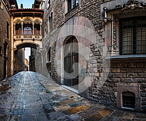 Barri Gothic Quarter and Bridge of Sighs in Barcelona, Catalonia photo