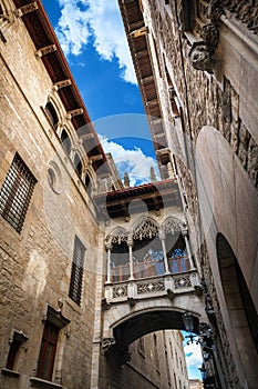 Barri Gothic Quarter and Bridge of Sighs in Barcelona, Catalonia, Spain