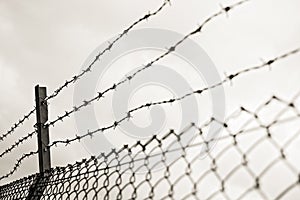 Barricade single steel wire at day photo