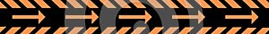 Barricade tape design element in orange arrow stripe on black background