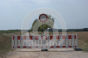 Barricades with `Durchfahrt verboten` DO NOT ENTER German traffic sign.