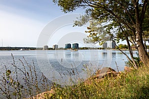 View across Lake Simcoe of Barrie, Ontario waterfront photo