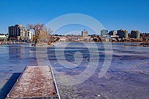Barrie, Ontario Waterfront Marina Covered In Ice photo