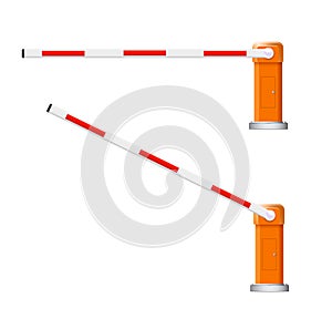 Barrier flock. Detailed illustrations of open and closed red and white automotive barriers.