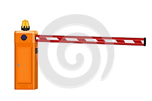 Barrier gate isolated on white background. Parking car, checkpoint, railroad or roadblock border.