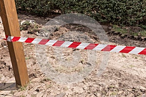 Barrier red and white tape