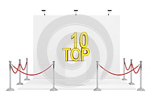 Barrier Rope Around Trade Show Booth with Golden Top 10 Sign over Stand. 3d Rendering