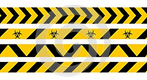 Barrier tape seamless pattern, warning fence, biohazard, movement restriction, yellow black stripes