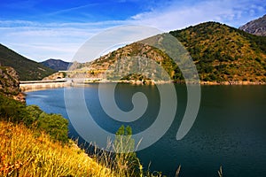 Barrios de Luna reservoir with dam. Leon photo