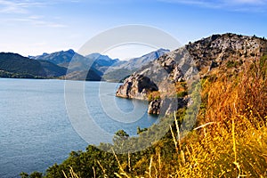 Barrios de Luna reservoir in summer day. Leon photo