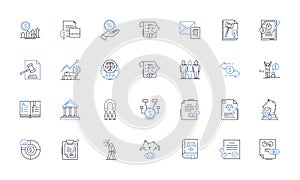 Barrister enterprise line icons collection. Courtroom, Litigation, Advocacy, Legal, Expertise, Counsel, Barristers