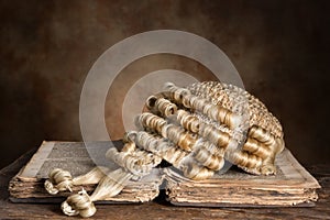 Barrister's wig on old book