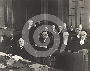 Barristers in courtroom