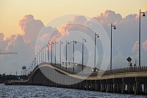 Barron Collier Bridge and Gilchrist Bridge in Florida with moving traffic. Transportation infrastructure in Charlotte