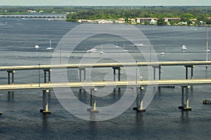 Barron Collier Bridge and Gilchrist Bridge in Florida with moving traffic. Transportation infrastructure in Charlotte