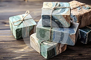 Bars of handmade natural soap with herbs and flowers, AI Generated