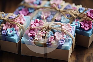 Bars of handmade natural soap with herbs and flowers, AI Generated