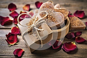 Bars of handmade natural soap with herbs and flowers, AI Generated