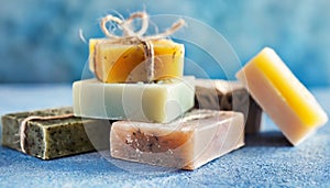 Bars of natural handmade soap. Spa self-care organic product