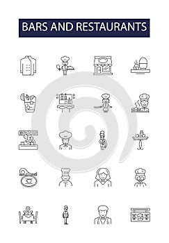 Bars and restaurants line vector icons and signs. Restaurants, Eateries, Pubs, Cafes, Grills, Diners, Establishments photo