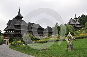 Barsana Monastery, Maramures, Romania, Europe, August 2018. Wooden church of Barsana Monastery, monument of Transylvania